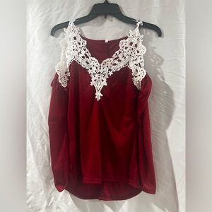 Elegant Red Lace Trim Women's Top